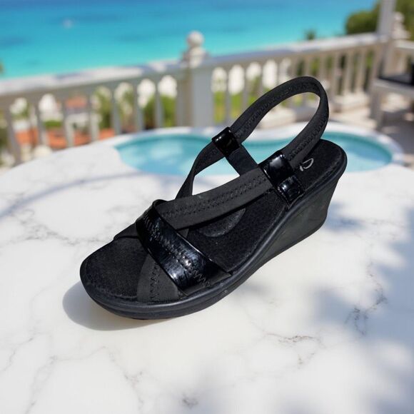 Skechers Black Wedge Memory Foam Slingback Sandals Size 8 - Picture 1 of 6